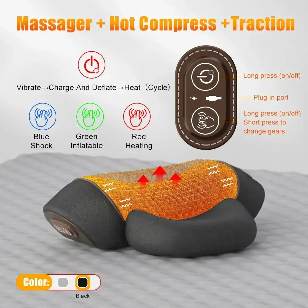 Electric Massager Cervical Pillow Hot Compress Vibration Massage Neck Traction Relax Sleeping Memory Foam Pillow Spine Support