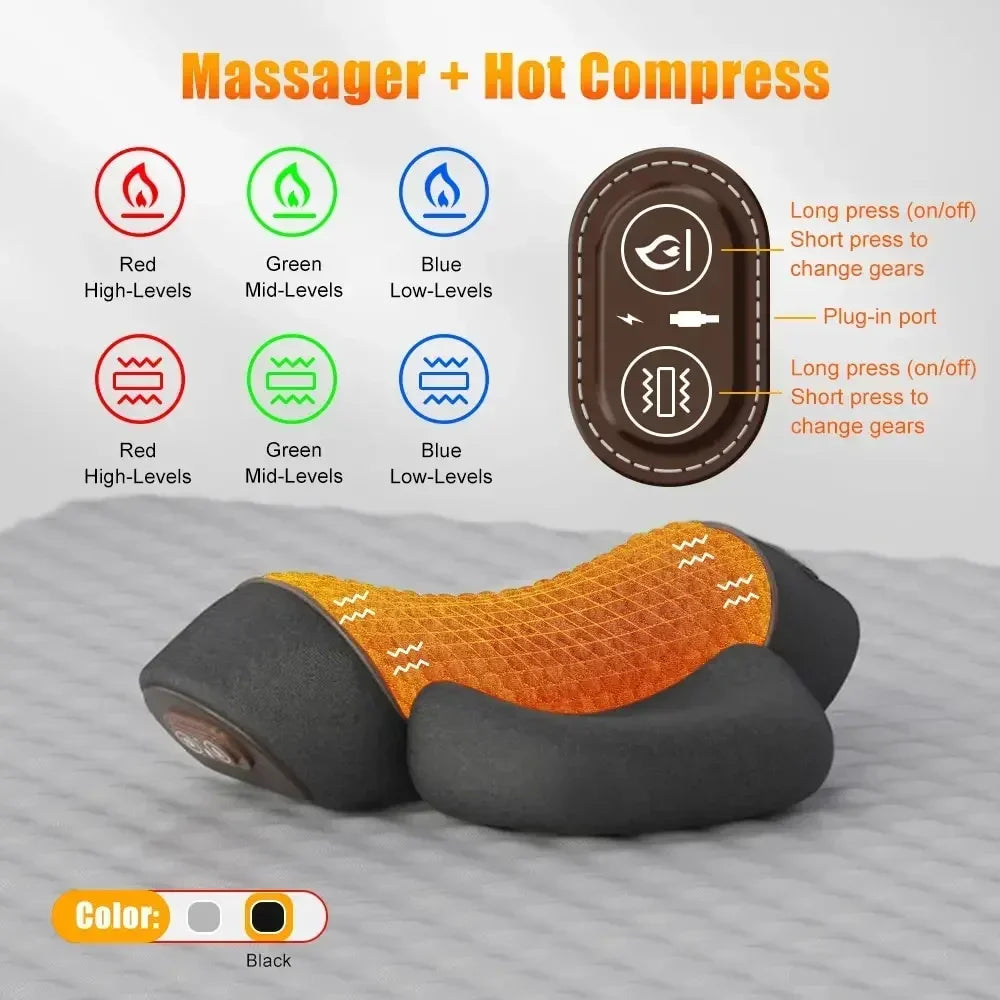 Electric Massager Cervical Pillow Hot Compress Vibration Massage Neck Traction Relax Sleeping Memory Foam Pillow Spine Support